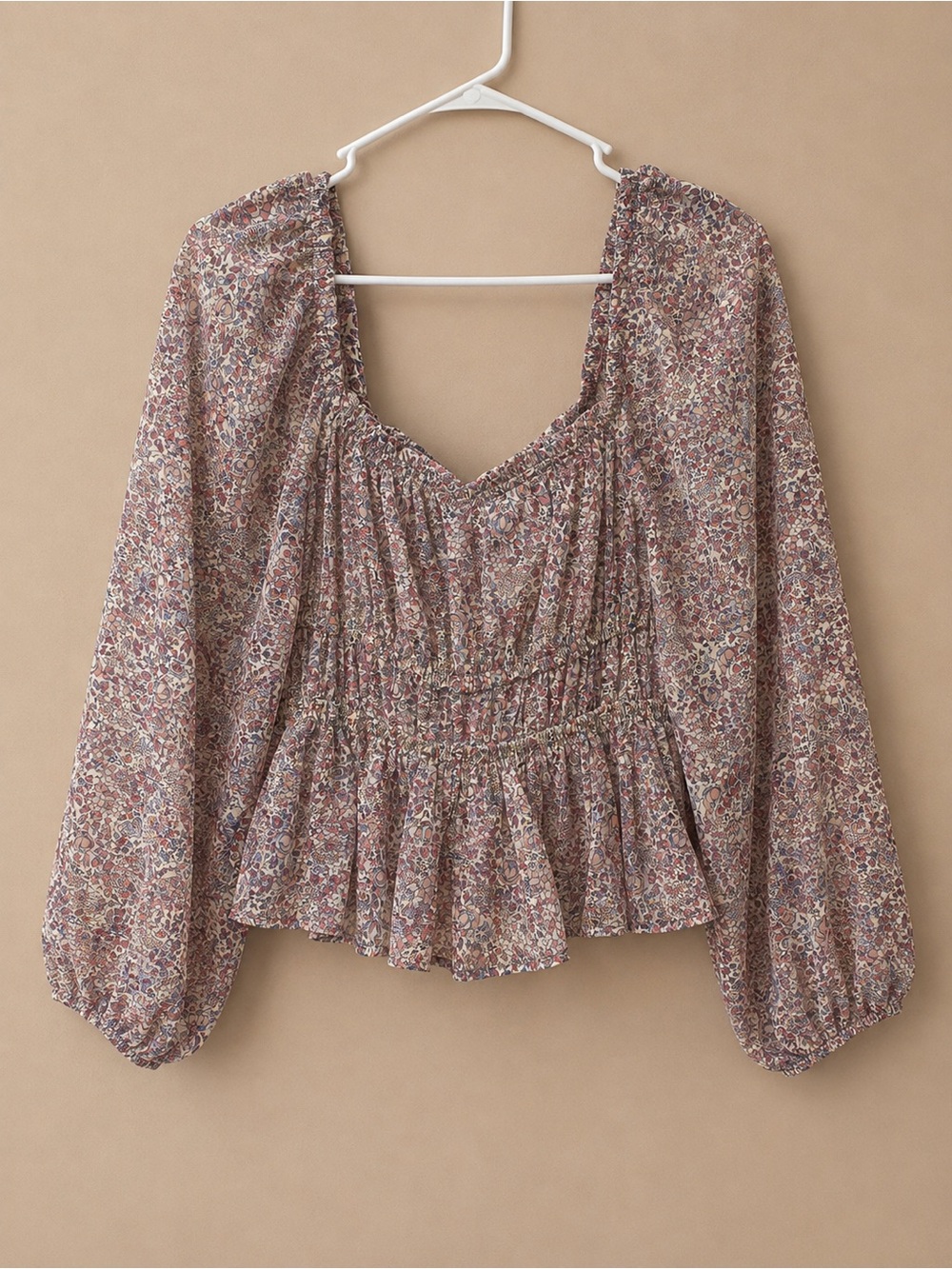 J. Crew Pink Multi Floral Smocked Peplum Blouse